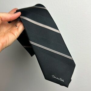 Oscar De La Renta Black Grey & Tan Silk Neck Tie